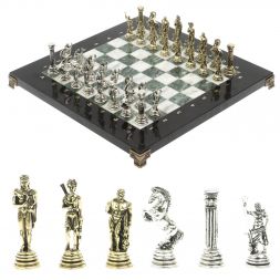 Шахматы подарочные "Посейдон" 32х32 см из змеевика и мрамора
