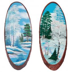 Панно на срезе дерева &amp;quot;Зима&amp;quot; вертикальное 75-80 см каменная крошка