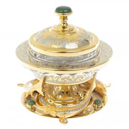 Икорница "Три стерлядки" камень нефрит