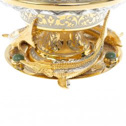 Икорница "Три стерлядки" камень нефрит