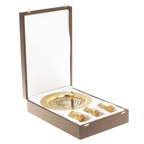 Подарочный набор &amp;quot;Тигр&amp;quot; тарелка и 3 стопки перевертыша Златоуст 123548