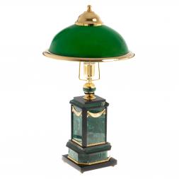 Настольный набор из малахита &amp;quot;Лев с шаром&amp;quot; с лампой