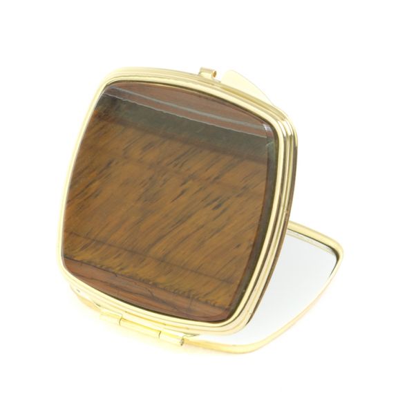 Зеркальце карманное складное из тигрового глаза цвет золото 127365