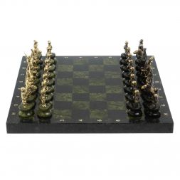 Шахматы из бронзы и змеевика &amp;quot;Европейские&amp;quot; доска 40х40 см