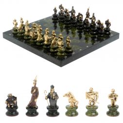 Шахматы из бронзы и змеевика &amp;quot;Европейские&amp;quot; доска 40х40 см