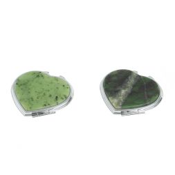 Зеркало карманное &amp;quot;Сердце&amp;quot; из нефрита цвет серебро