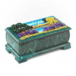 Шкатулка &amp;quot;Осенний пейзаж&amp;quot; змеевик 18х9х7 см