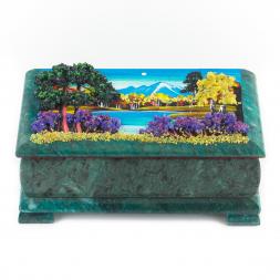 Шкатулка &amp;quot;Осенний пейзаж&amp;quot; змеевик 18х9х7 см