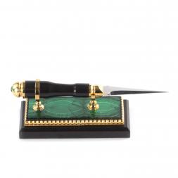 Канцелярский набор лупа и нож &amp;quot;Малахит&amp;quot; в подарочной коробке Златоуст