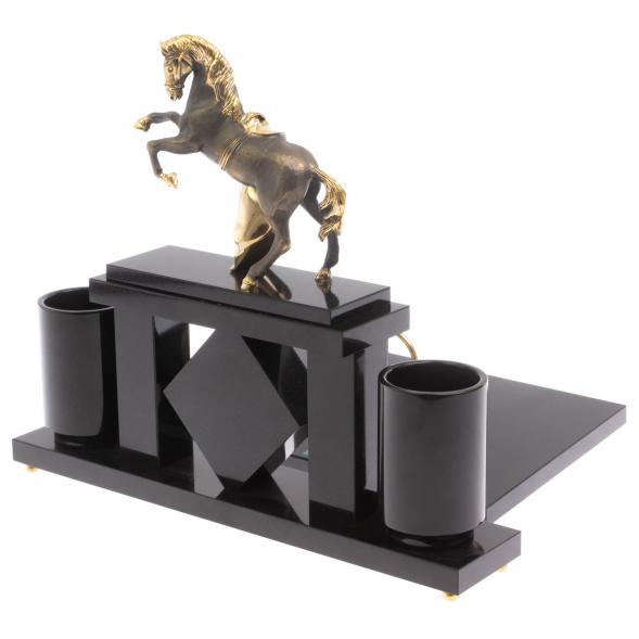 Письменный набор с часами &amp;quot;Конь с попоной&amp;quot; из малахита 129561