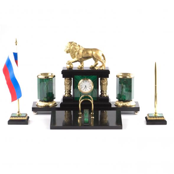 Набор на стол руководителю &amp;quot;Лев - Царь зверей&amp;quot; из камня малахит 121497