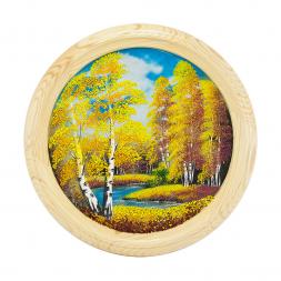 Панно каменное на тарелке из дерева &amp;quot;Осенний пейзаж&amp;quot; 40 см