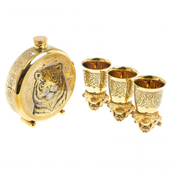 Подарочный набор &amp;quot;Тигр&amp;quot; фляжка и 3 стопки перевертыша Златоуст 123549