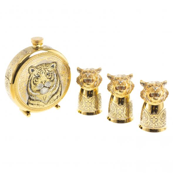 Подарочный набор &amp;quot;Тигр&amp;quot; фляжка и 3 стопки перевертыша Златоуст 123549