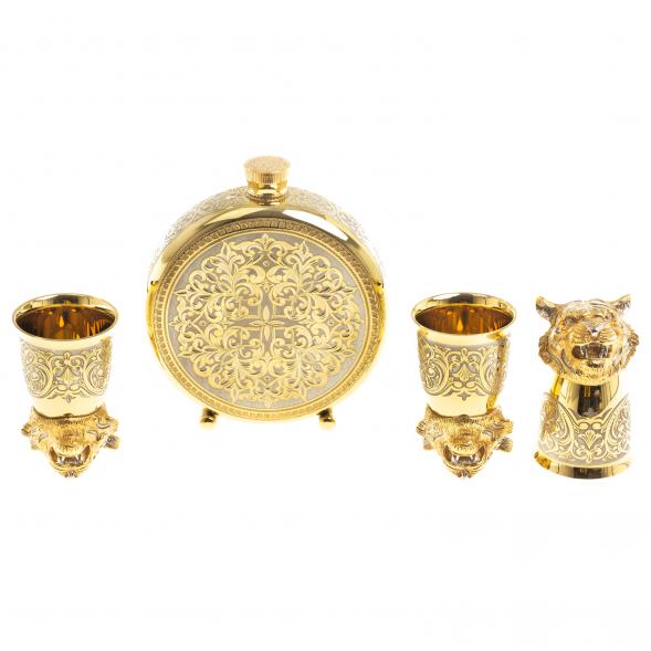 Подарочный набор &amp;quot;Тигр&amp;quot; фляжка и 3 стопки перевертыша Златоуст 123549