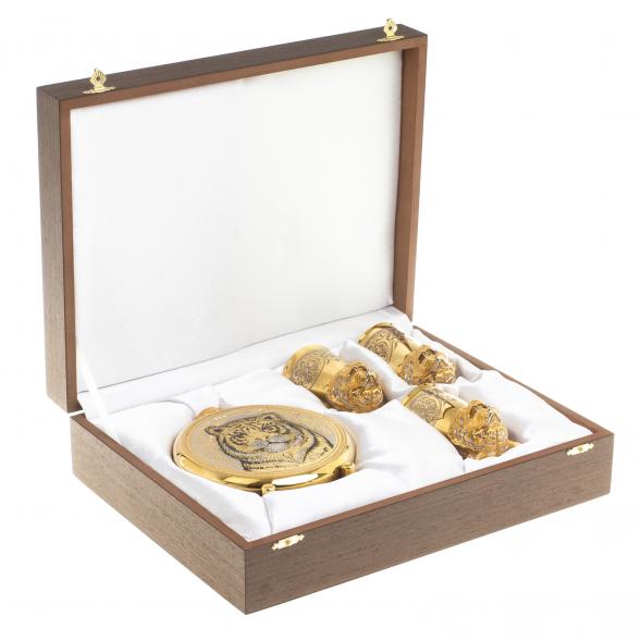 Подарочный набор &amp;quot;Тигр&amp;quot; фляжка и 3 стопки перевертыша Златоуст 123549