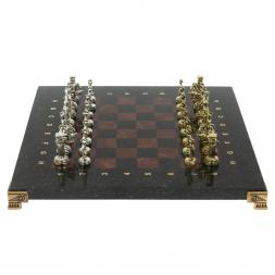 Шахматный набор &amp;quot;Римляне&amp;quot; доска 28х28 см змеевик, лемезит фигуры цвет золото-серебро