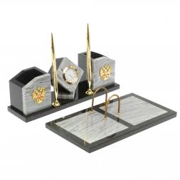 Настольный набор "Куб" из серого мрамора