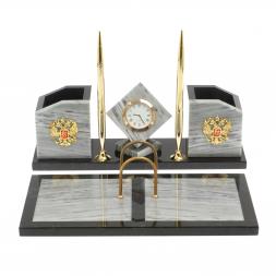 Настольный набор "Куб" из серого мрамора