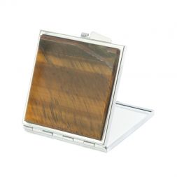 Зеркало квадратное карманное из тигрового глаза цвет серебро