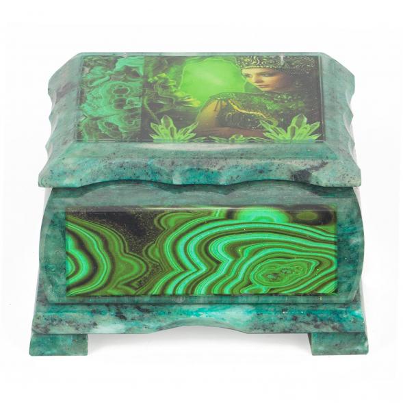 Шкатулка Хозяйка медной горы с иллюстрацией под малахит н1 13х10х7,5 см 118772