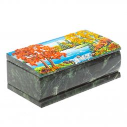 Шкатулка &amp;quot;Купюра. Осень&amp;quot; из шабровского змеевика 18х9,5х7 см