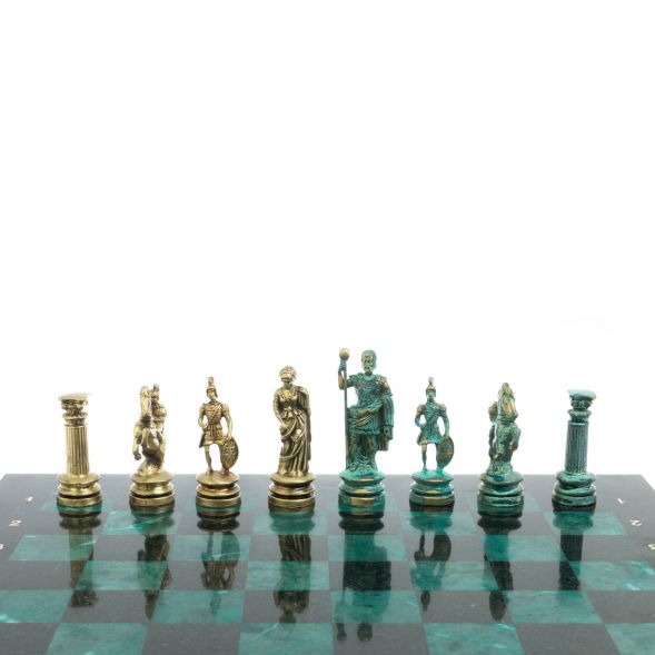 Шахматы &amp;quot;Древний Рим&amp;quot; фигуры бронза / патина 44х44 см змеевик 128389
