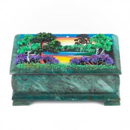 Шкатулка "Летний пейзаж" змеевик 18х9х7 см