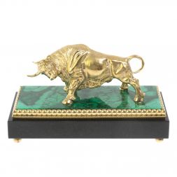 Бронзовая статуэтка "Бык" на малахите 15,5х7,5х9 см