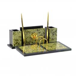 Настольный прибор &amp;quot;Советник&amp;quot; с гербом РФ змеевик