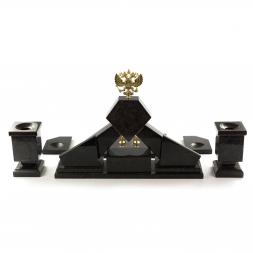 Письменный набор "Гербовый" из яшмы с настольным ковриком