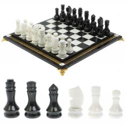 Шахматы каменные на бронзовых ножках мрамор / змеевик