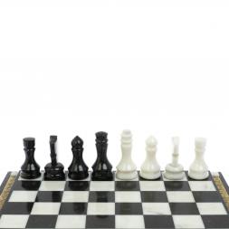 Шахматы каменные на бронзовых ножках мрамор / змеевик