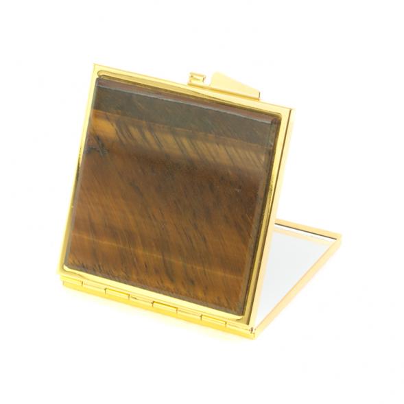 Зеркало квадратное карманное из тигрового глаза цвет золото 127367