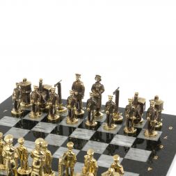 Шахматы подарочные &amp;quot;Железнодорожники&amp;quot; из бронзы и серого мрамора, доска 40х40 см