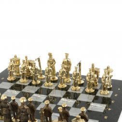Шахматы подарочные &amp;quot;Железнодорожники&amp;quot; из бронзы и серого мрамора, доска 40х40 см