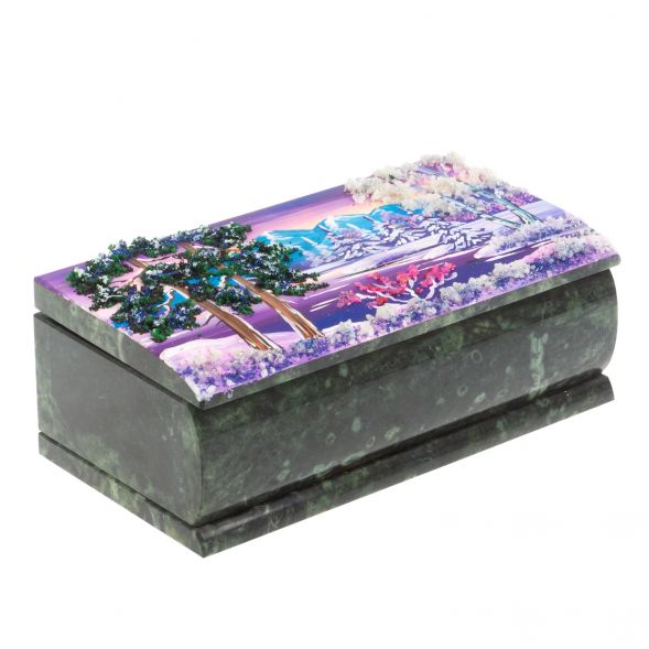 Шкатулка &amp;quot;Купюра. Зима&amp;quot; из шабровского змеевика 18х9,5х7 см 127683