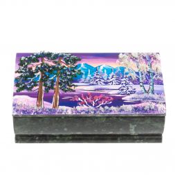 Шкатулка &amp;quot;Купюра. Зима&amp;quot; из шабровского змеевика 18х9,5х7 см