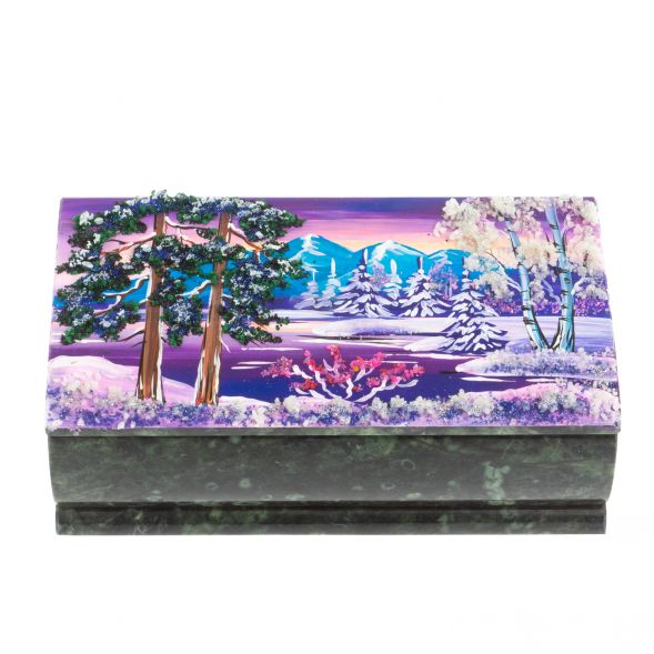 Шкатулка &amp;quot;Купюра. Зима&amp;quot; из шабровского змеевика 18х9,5х7 см 127683