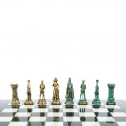 Шахматы "Средневековые рыцари" фигуры бронза / патина 44х44 см мрамор