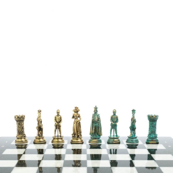Шахматы &amp;quot;Средневековые рыцари&amp;quot; фигуры бронза / патина 44х44 см мрамор 128390