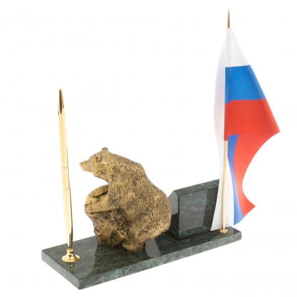 Флагшток с ручкой &amp;quot;Медведь на камне&amp;quot; из змеевика 129632