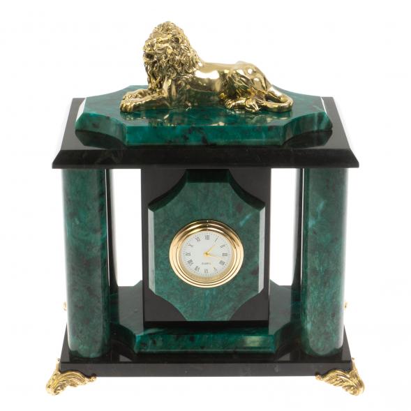 Часы настольные &amp;quot;Лев&amp;quot; из бронзы и шабровкого змеевика 129829