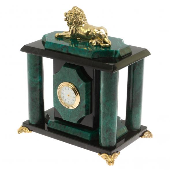 Часы настольные &amp;quot;Лев&amp;quot; из бронзы и шабровкого змеевика 129829