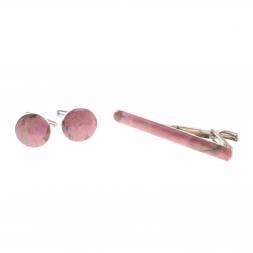 Набор запонки круглые и зажим для галстука камень родонит