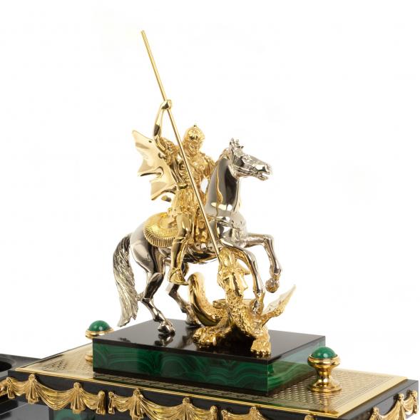 Письменный набор &amp;quot;Георгий Победоносец&amp;quot; из малахита Златоуст 129488