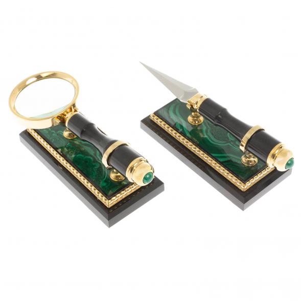 Письменный набор &amp;quot;Георгий Победоносец&amp;quot; из малахита Златоуст 129488