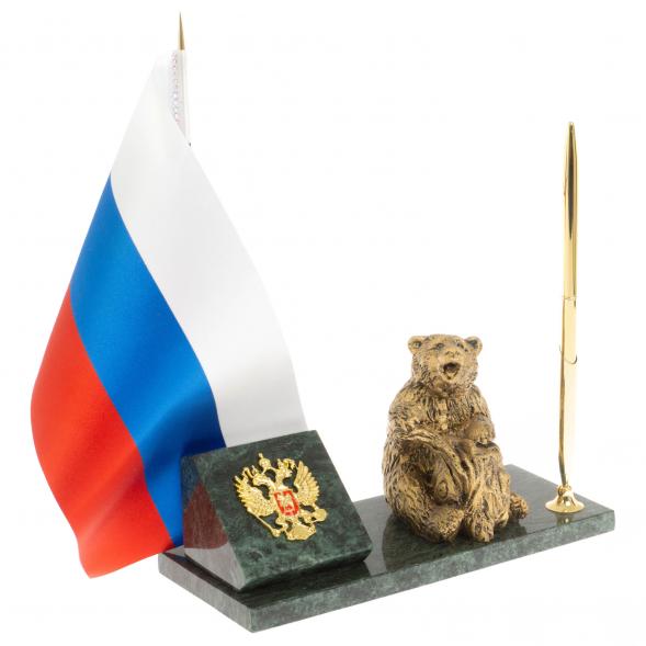 Флагшток с ручкой &amp;quot;Медведь на пне&amp;quot; из змеевика 129633