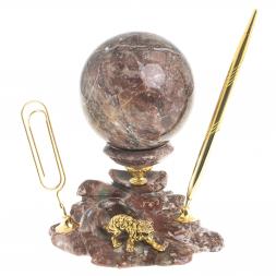 Письменный прибор с визитницей из креноида "Шар на подставке с тигром"