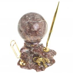 Письменный прибор с визитницей из креноида "Шар на подставке с тигром"